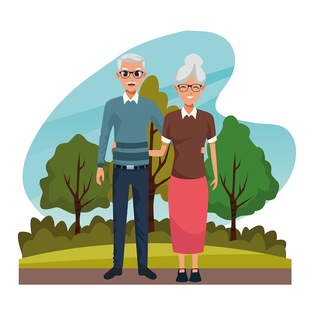 Free Vector grandparents couple smiling in nature cartoon