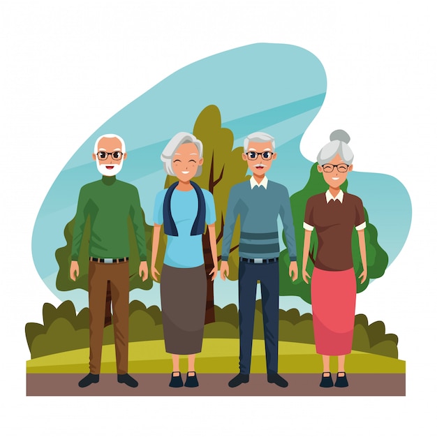 Free Vector grandparents couple smiling in nature cartoon