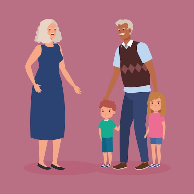 Grandparents with grandchildren avatar character