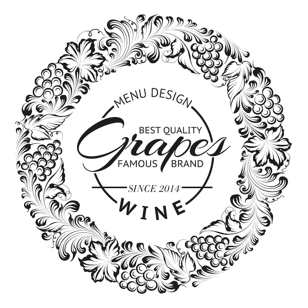 Grapes wreath or frame design for wine emblem.