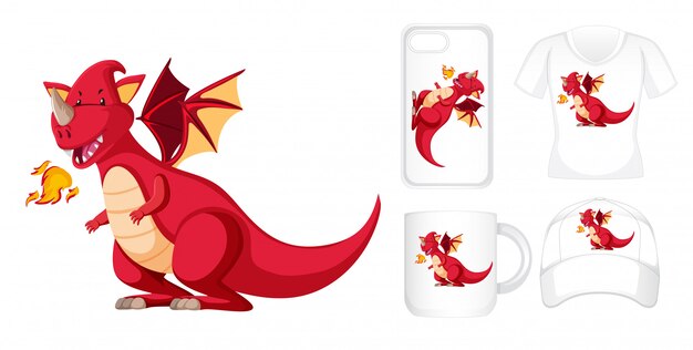 Graphic design on different products with red dragon