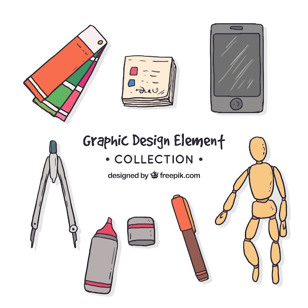 Graphic design elements collection in hand drawn style