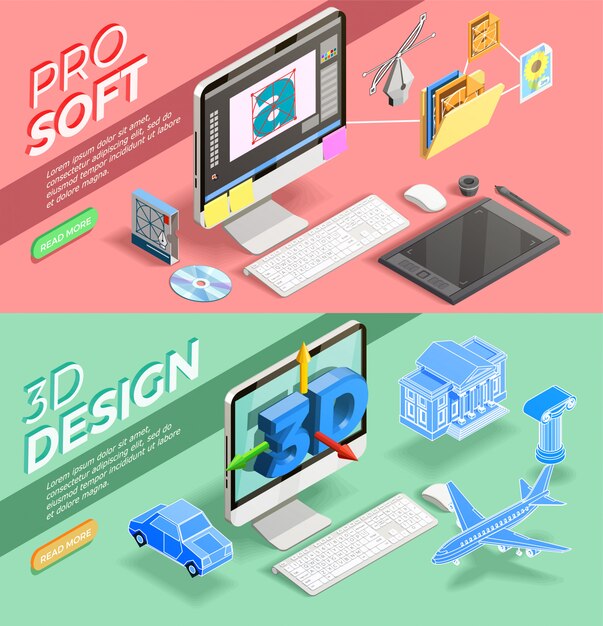 Graphic Design Isometric Banners