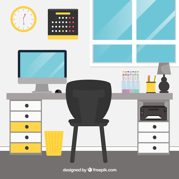 Free Vector graphic design workspace background in hand drawn style