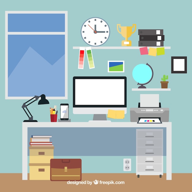 Graphic design workspace background in hand drawn style