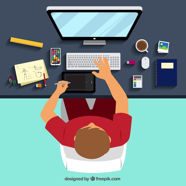 Free Vector graphic designer workplace