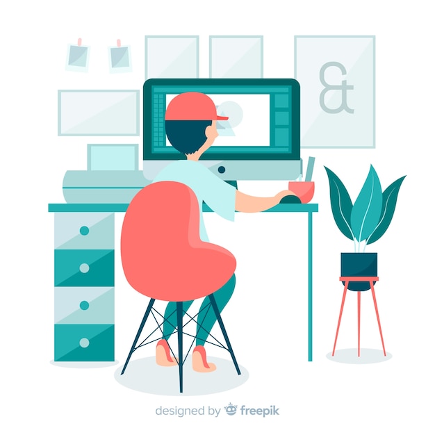 Free Vector graphic designer workplace