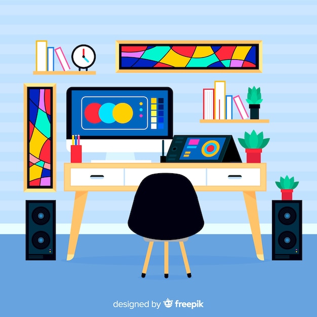 Free Vector graphic designer workplace