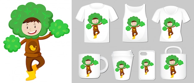 Free Vector graphic of kid in tree costume on different product templates