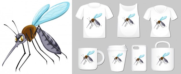 Graphic of mosquito on different product templates