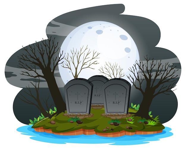 Free vector graveyard at night with super moon