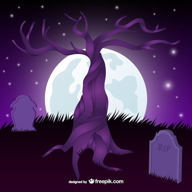 Free Vector graveyard and tree scene