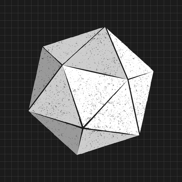 Gray 3D icosahedron on a black background vector