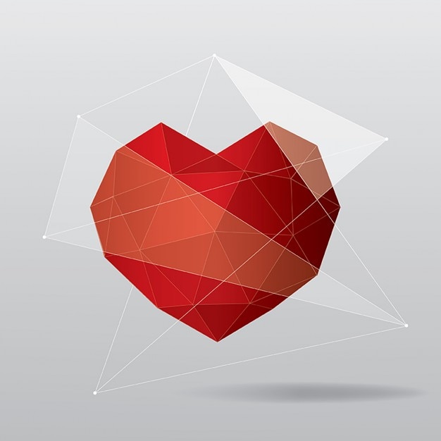 Free Vector gray background with a polygonal red heart  