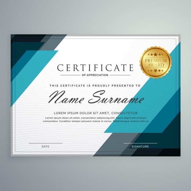 Gray and blue certificate with a gold seal