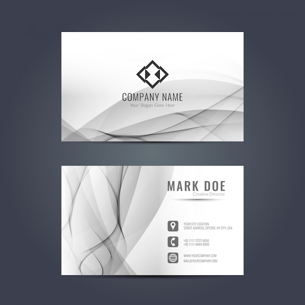 Gray corporate card with wavy shapes