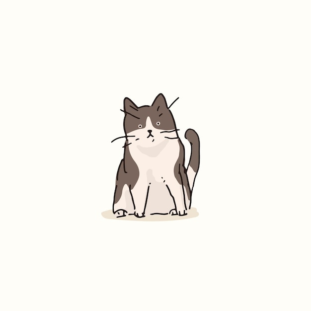 Gray and white cat doodle element