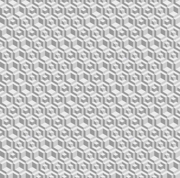 Grayscale hexagonal seamless pattern. Volumetric hexagon elements placed randomly.