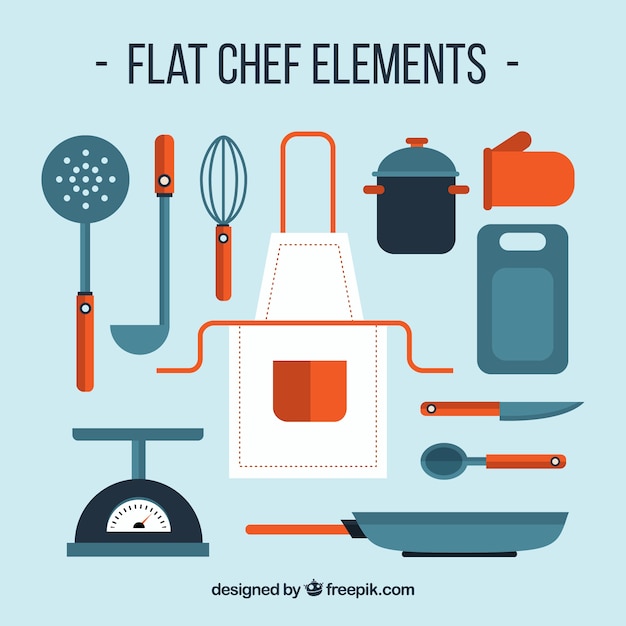 Free Vector great assortment of flat cook elements with red details