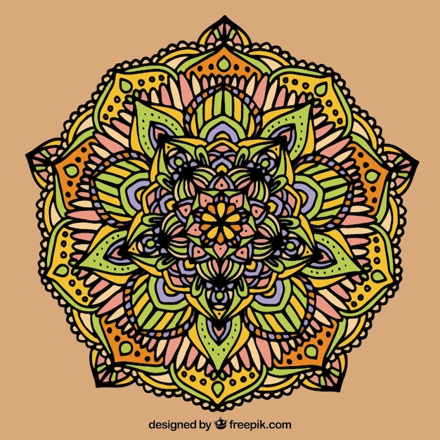 Free Vector great background of hand-drawn mandala with green details