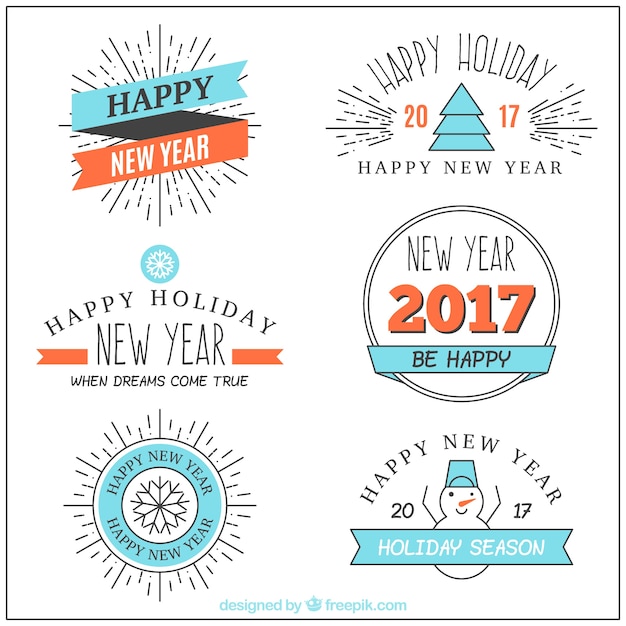 Free Vector great badges with blue elements for new year