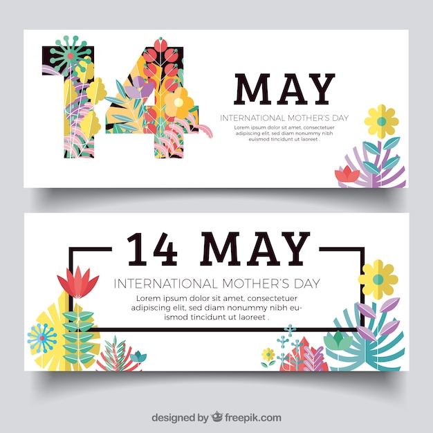 Free Vector great banners with decorative flowers for mother's day