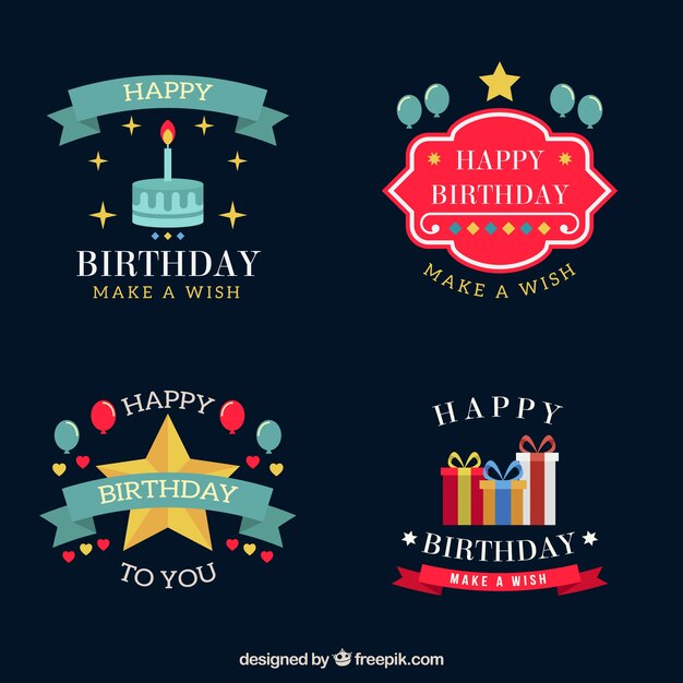 Great birthday badges in flat design