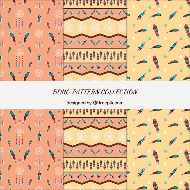 Free Vector great boho patterns with dreamcatchers and feathers