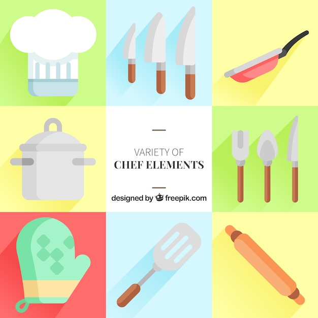 Free Vector great collection of flat chef elements