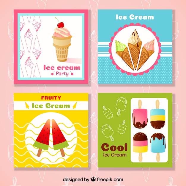 Free Vector great collection of four ice cream cards