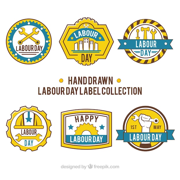 Great collection of hand-drawn labour day labels