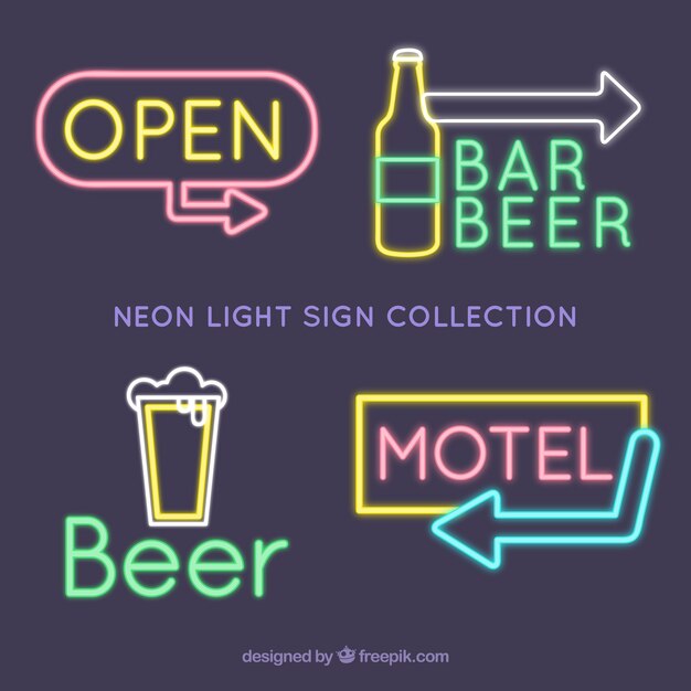 Great collection of neon light signs for establishments