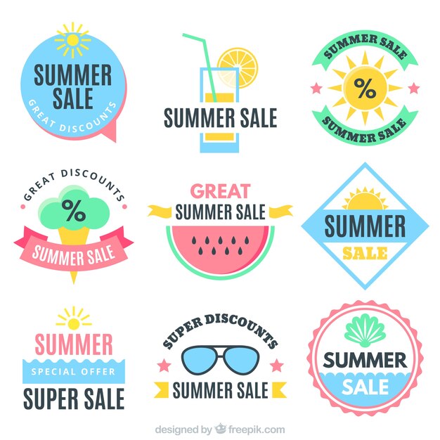 Great collection of summer sale stickers in pastel colors