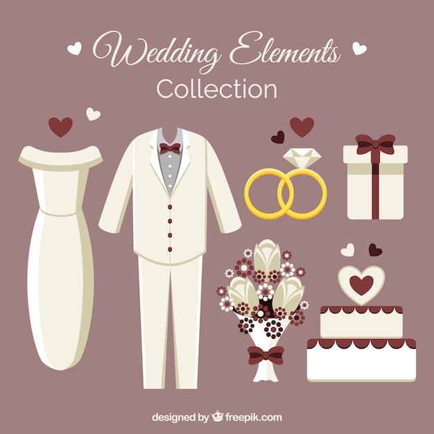 Great collection of wedding elements in flat design