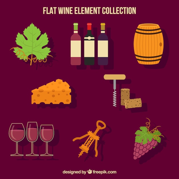 Free Vector great flat collection of wine elements