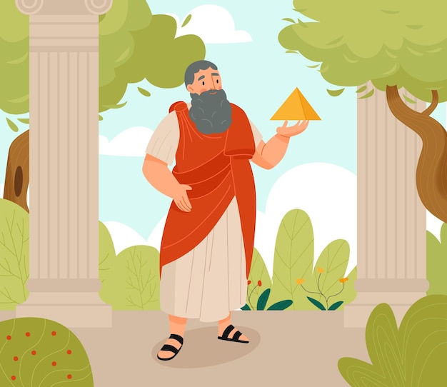 Free vector great greek scientist and philosopher pythagoras flat vector illustration