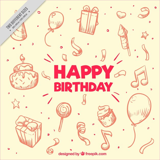 Great hand-drawn background with birthday items