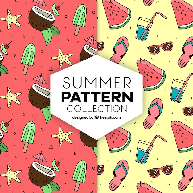 Free Vector great hand-drawn summer patterns