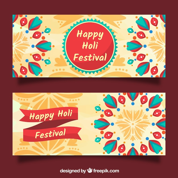 Free vector great holi banners with red details