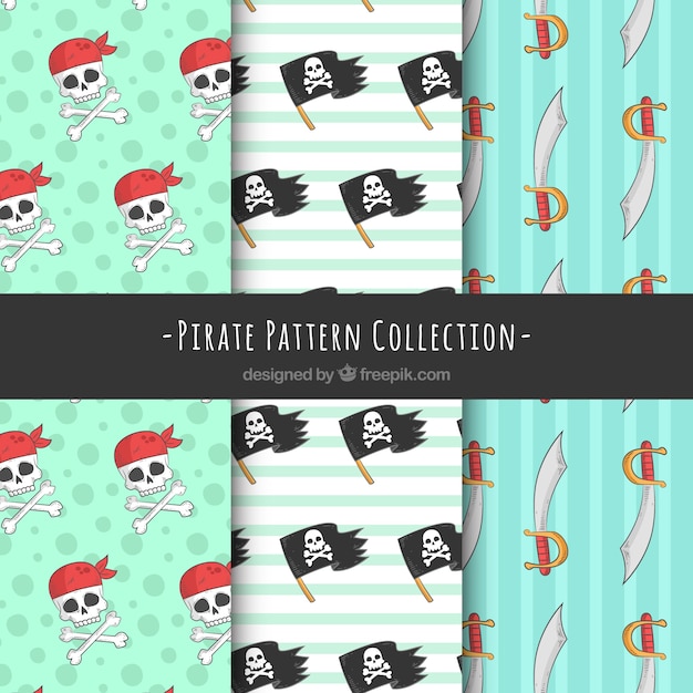 Free Vector great patterns with decorative pirate items