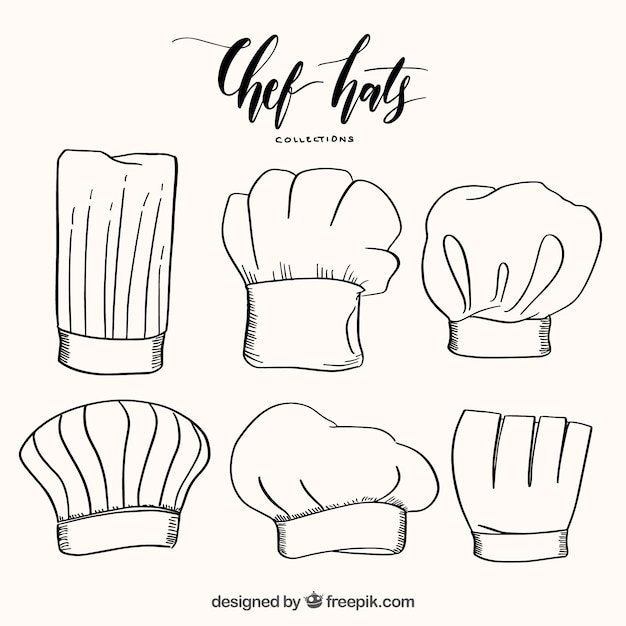 Free Vector great selection of chef hats in hand-drawn style