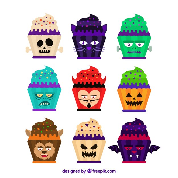 Great selection of cupcakes with halloween monsters