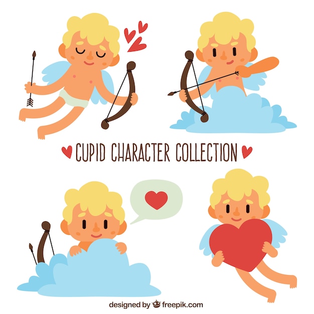 Great set of cute decorative cupid character