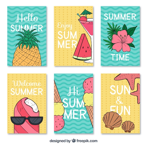 Free Vector great summer cards with variety of designs