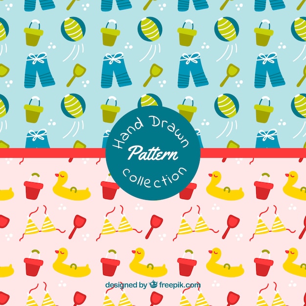 Free vector great summer patterns with hand-drawn objects