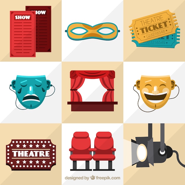 Free vector great theater items in flat design