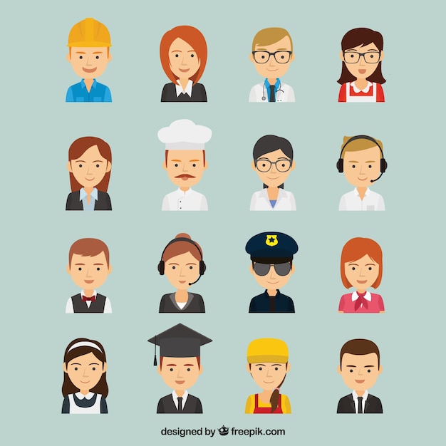 Free vector great variety of workers avatars