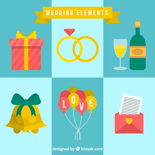 Great wedding elements in flat design