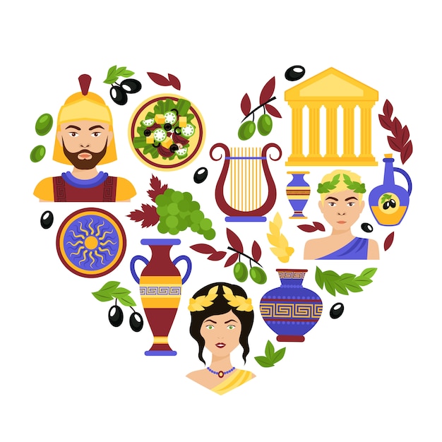 Free Vector greece symbols heart