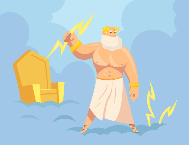 Free vector greek god zeus throwing lightnings from heaven